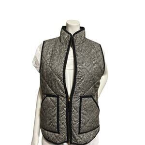 J. Crew Quilted Brown/Cream Herringbone Sleeveless Pocket Womens Vest Size Small